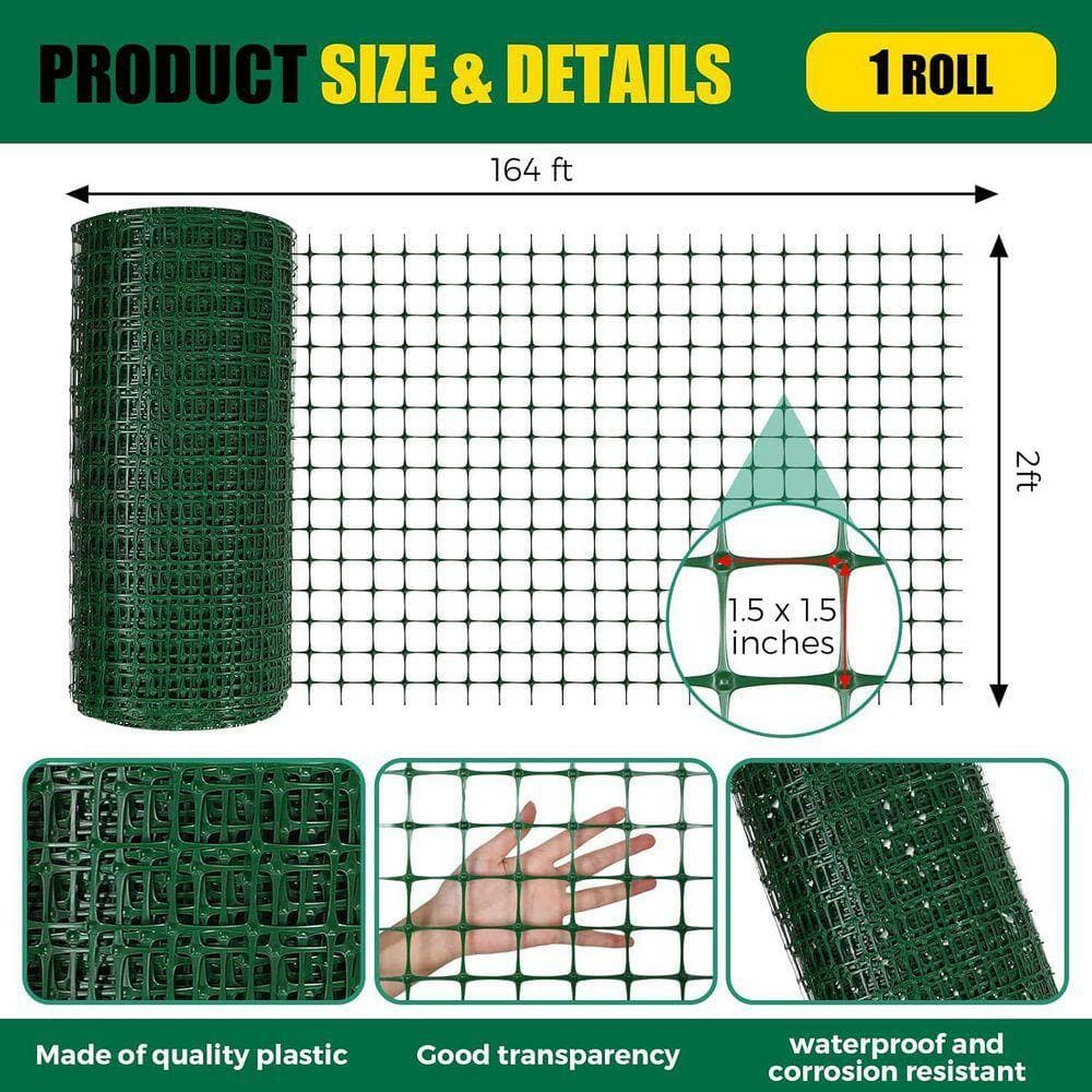 KIWDZFU 2 x 164 ft. Plastic Mesh Fence Rol Temporary Netting for Construction Fencing, Animal Fencing, Garden Fencing (2)