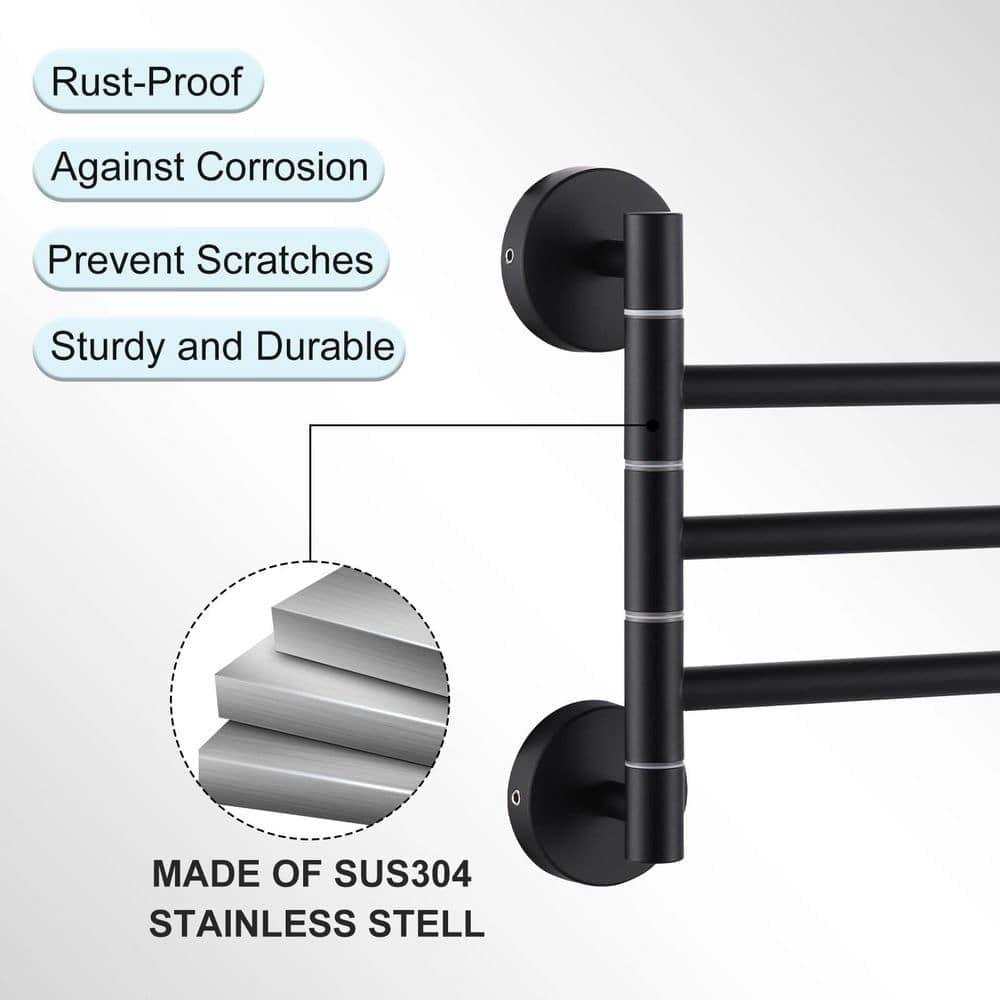 IVIGA Wall Mounted 3-Arm Swivel Towel Bar Stainless Steel Bathroom Towel Rack Holder (4)