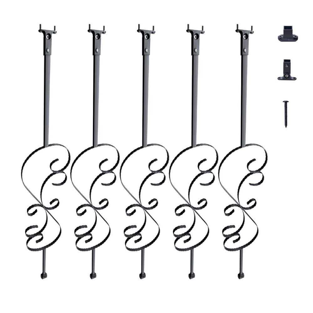 SVOPES 44 in. x 0.8 in. Metal Stair Balusters, 5 Pack Galvanized Steel Decorative Banister Spindles, S Shape Hollow Satin Black (1)