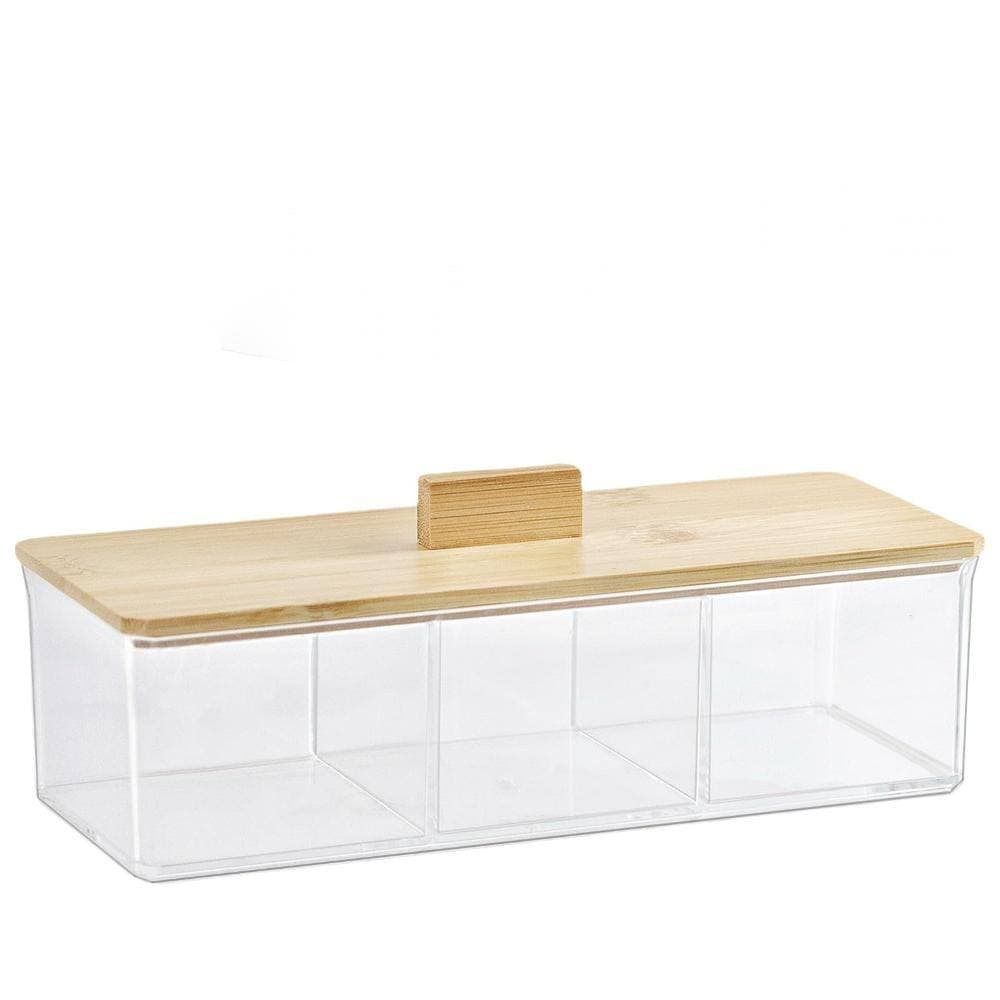 Unbranded Clear Bathroom Dresser Organizer with 3 Divided Compartments and Lid in Acrylic for Vanity Storage 9.4 in L (1)