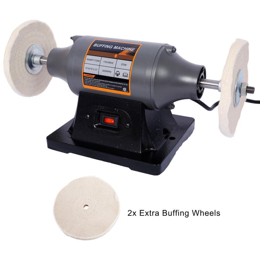 Damodpoy 110V 6-Inch Electric Polisher Bench Buffer Grinder with 4PCs 80Ply Thic Buffing Wheels for Metal, Jewelry, Wood (2)