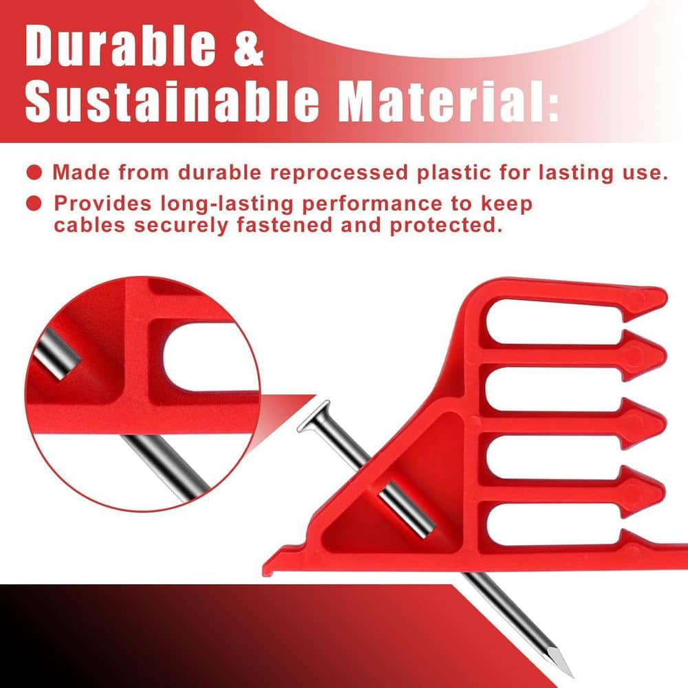 YICHUHAOXI Electrical Wire Stackers Insulated Cord Staples Red Multi Cable Clip Stackers with Steel Nails 100-Pack (3)
