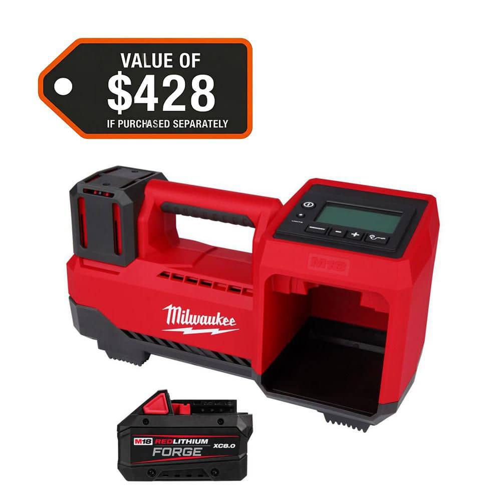 Milwaukee M18 18-Volt Lithium-Ion Cordless Electric Portable Inflator w/ 8.0 Ah Battery