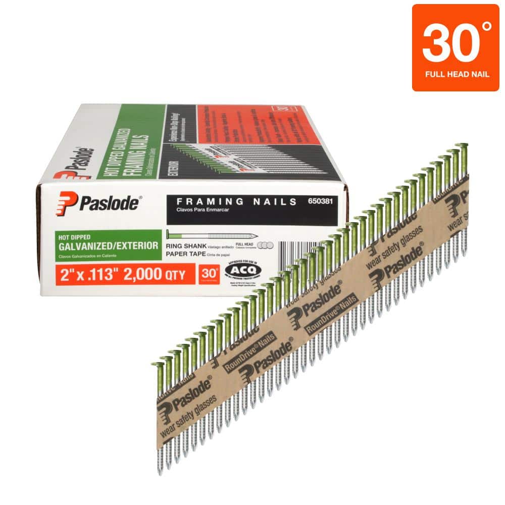 Paslode . 0.113-Gauge 30-Degree Galvanized Ring Shank Paper Tape Framing Nails (2,000 per Box)