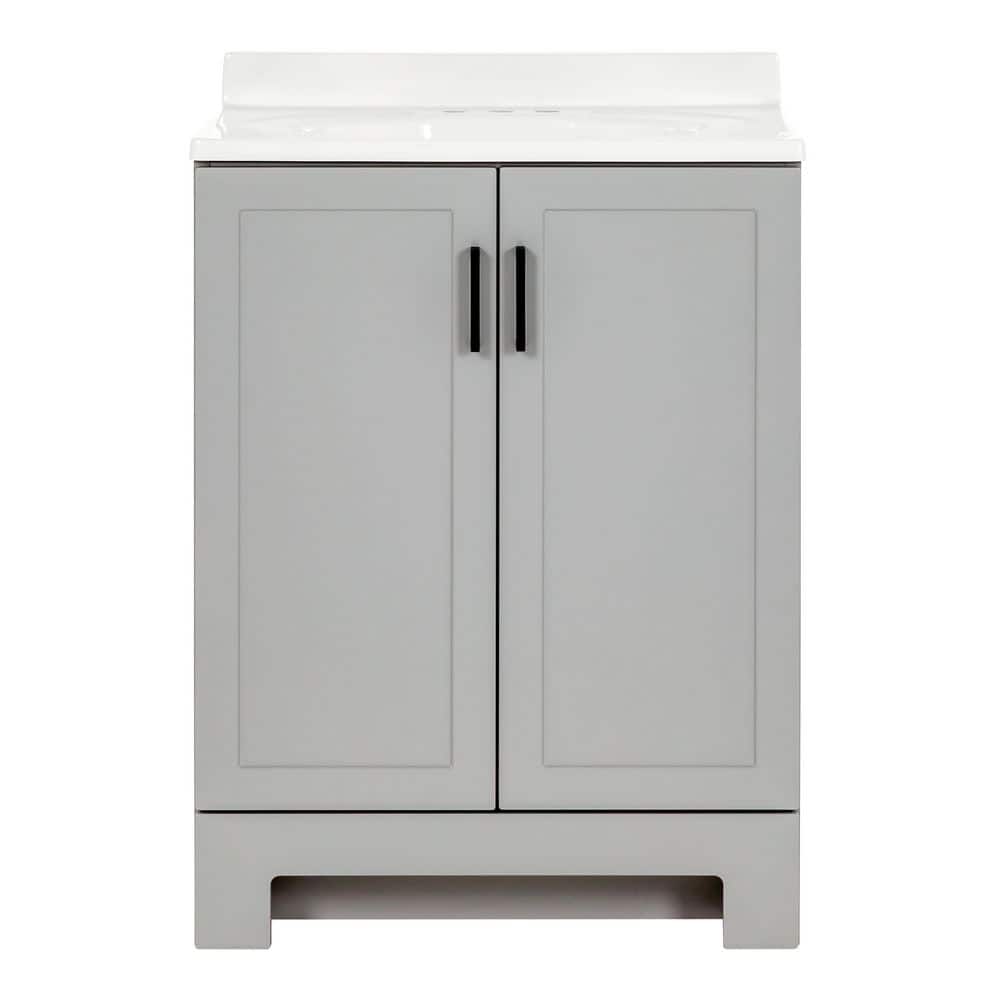 Glacier Bay Oakley 25 in. Single Sink Pearl Gray Freestanding Bath Vanity with White Cultured Marble Top (Assembled) (3)