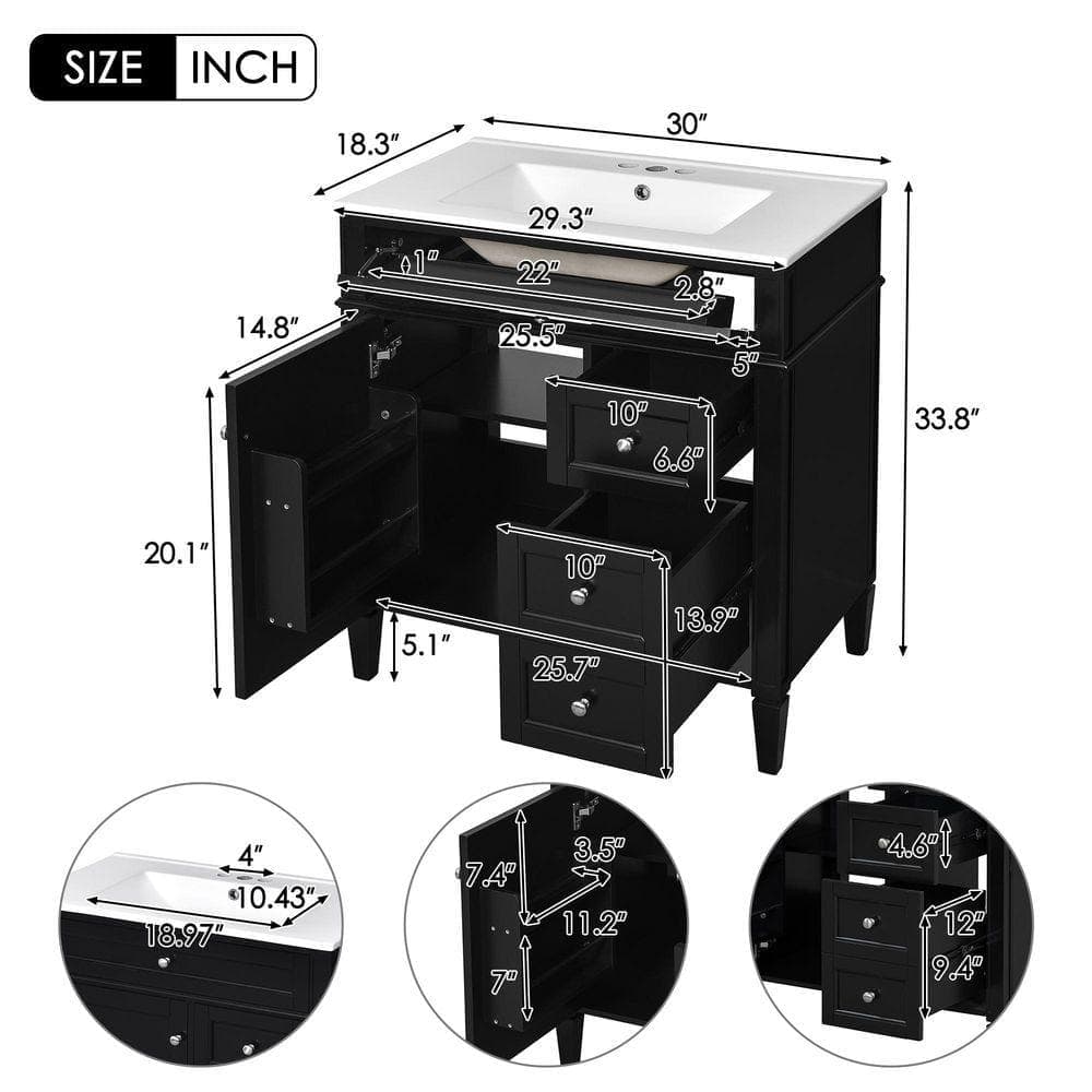 COWLOWN 30 in. W x 18 in. D x 33.8 in. H Bathroom Black Linen Cabinet (2)
