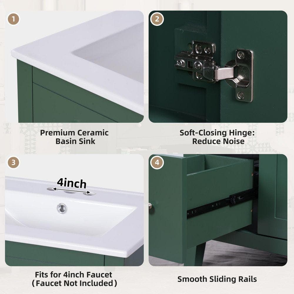 COWLOWN 24 in. W x 18.3 in. D x 33.7 in. H Bathroom Green Linen Cabinet (3)