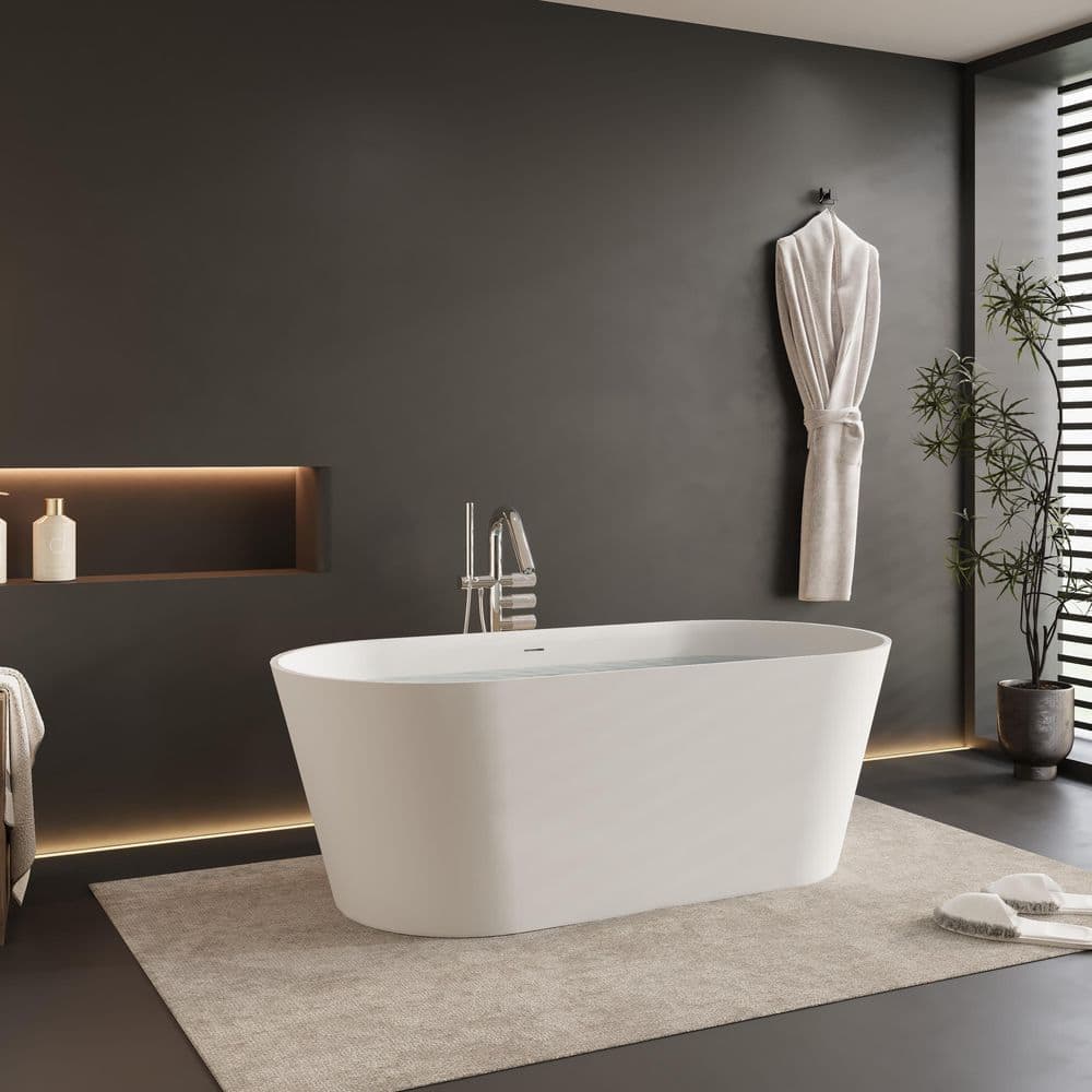 AVAXA 65 in. 29.5 in. Stone Resin Flatbottom Solid Surface Freestanding Double Slipper Soaking Bathtub White (2)