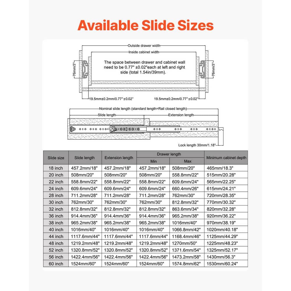 SKYSHALO Full Extension Drawer Slides Carbon Steel, Side Mount Heavy Duty Drawer Slides, 1-Pair for 500 lbs. 2025 Upgrade (2)