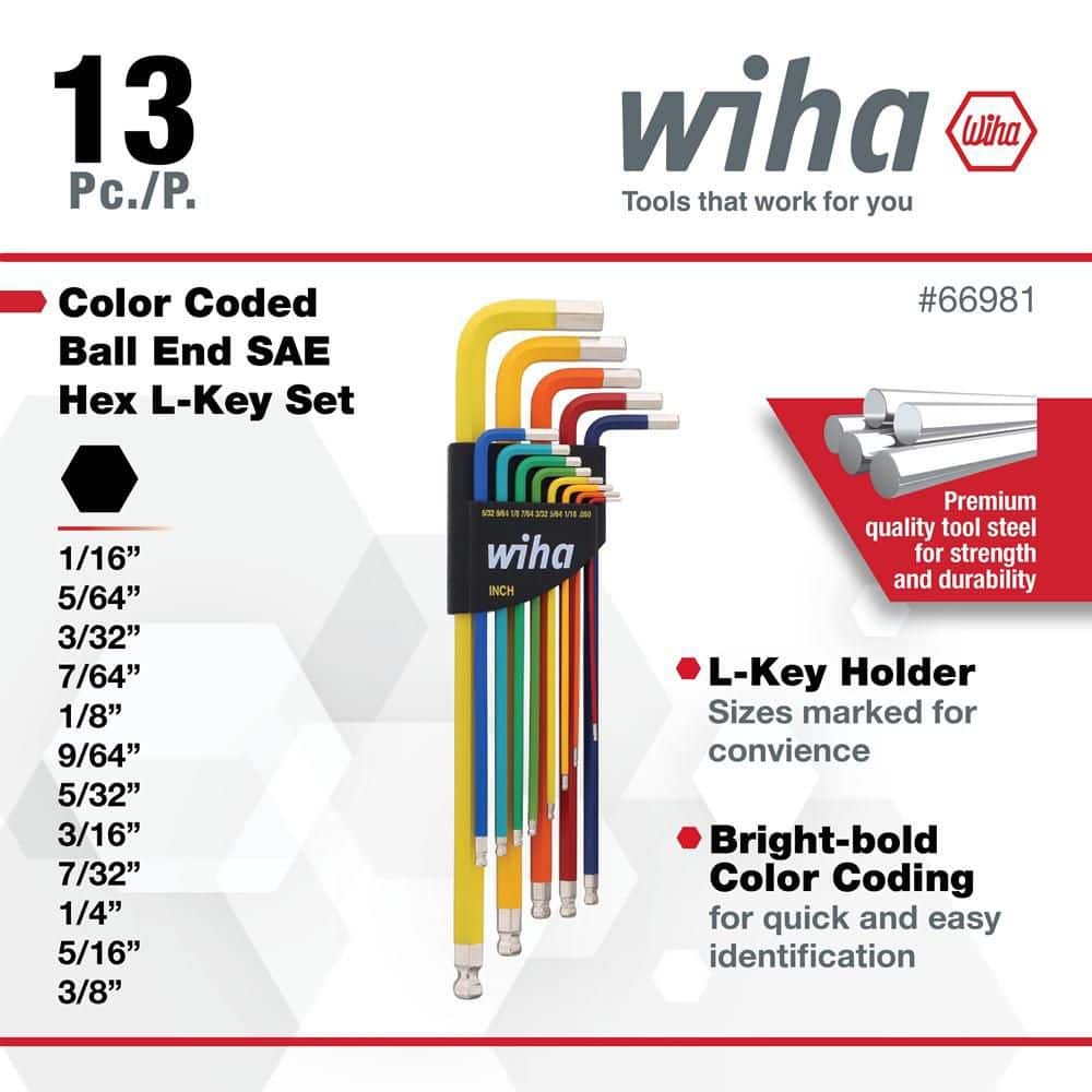 Wiha Color-Coded Ball End Hex L Key Set Inch (13-Pieces) (3)