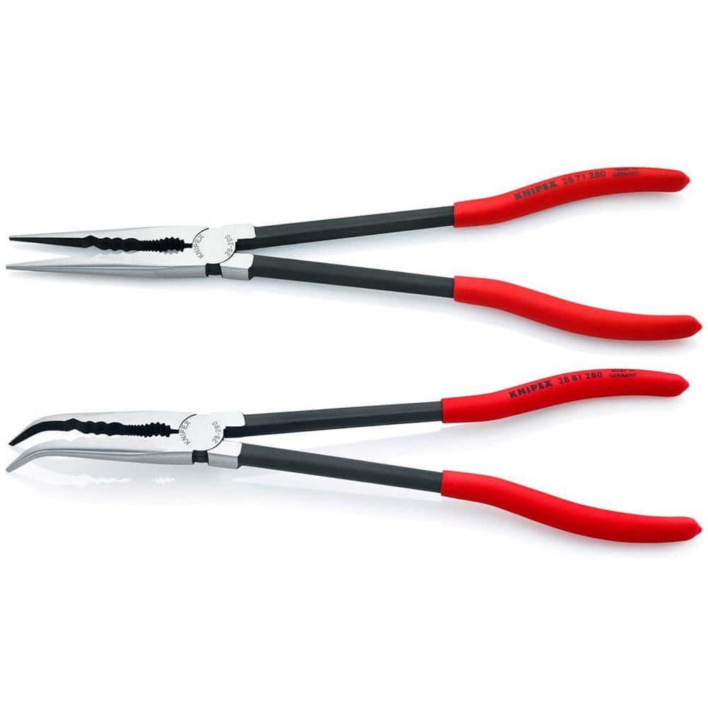 KNIPEX 11 in. Extra Long Straight and Angled Needle Nose Pliers Set with Storage Pouch (2)