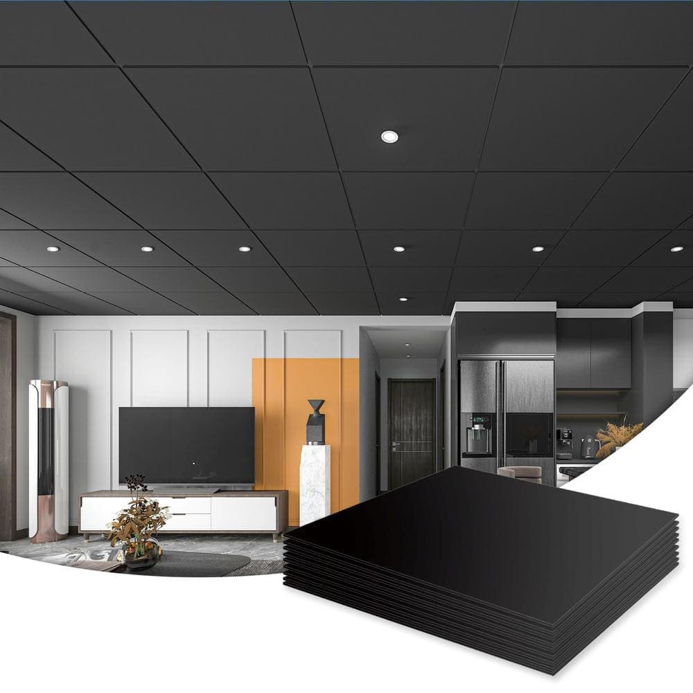 Art3dwallpanels Black 2 ft. x 2 ft. Decorative PVC Drop Ceiling Tile (48 sq. ft./Box) (2)
