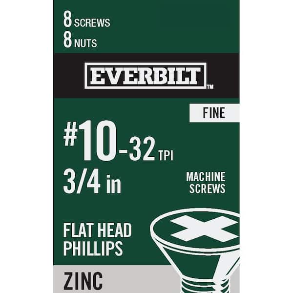 Everbilt #10-32 x 3/4 in. Zinc Plated Phillips Flat Head Machine Screw (8-Pack) (2)