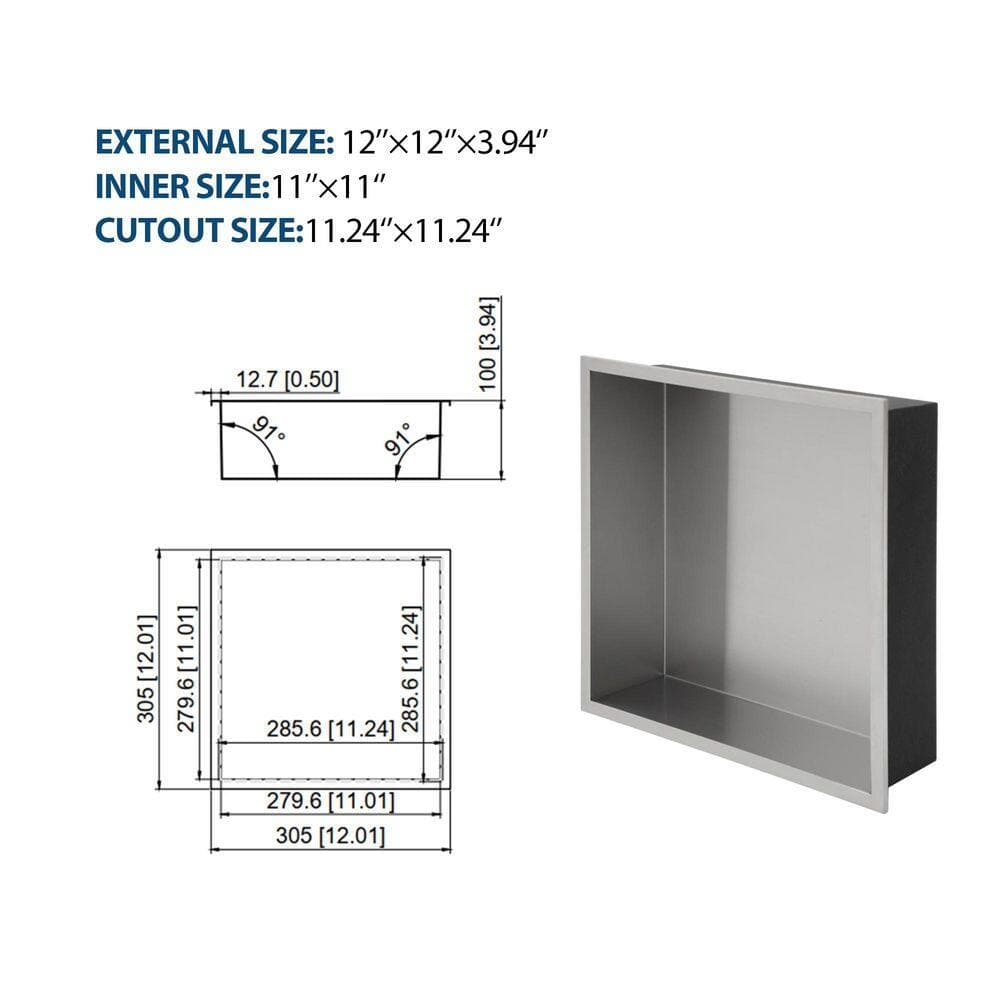 Coporesell 12 in. W x 12 in. H x 4 in. D Shower Niche Set of 1-Pieces in Brushed Nickel (2)