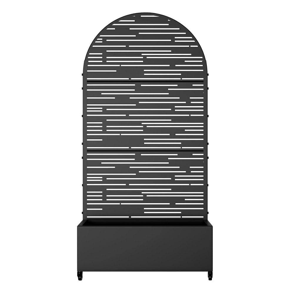 Lirago 72 in. H x 35 in. W Arch Black Outdoor Metal Privacy Screen Planter Box Wall Decor in Irregular lines Pattern (1)
