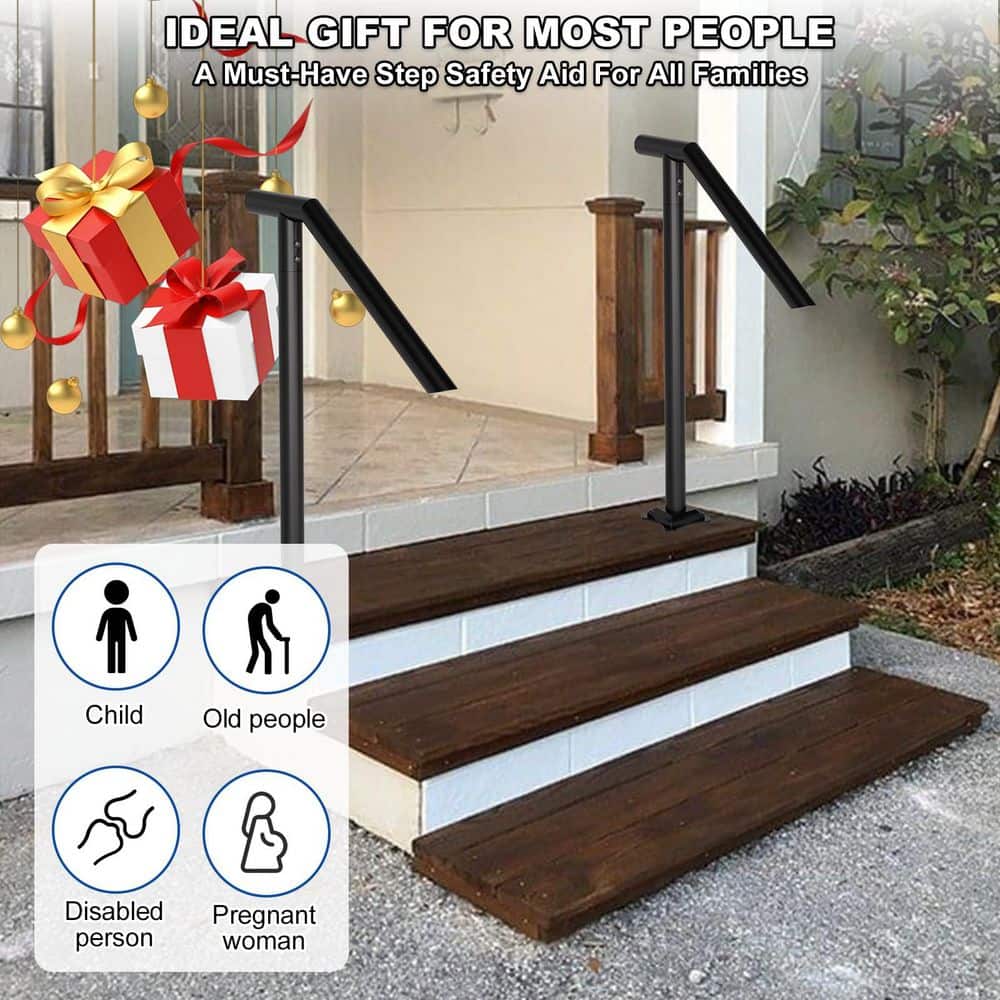 Unbranded 28.1 in. Carbon Steel Handrail for Cable Railing System Single Post Black Powder Coated for Outdoor Steps 1-Pack (3)