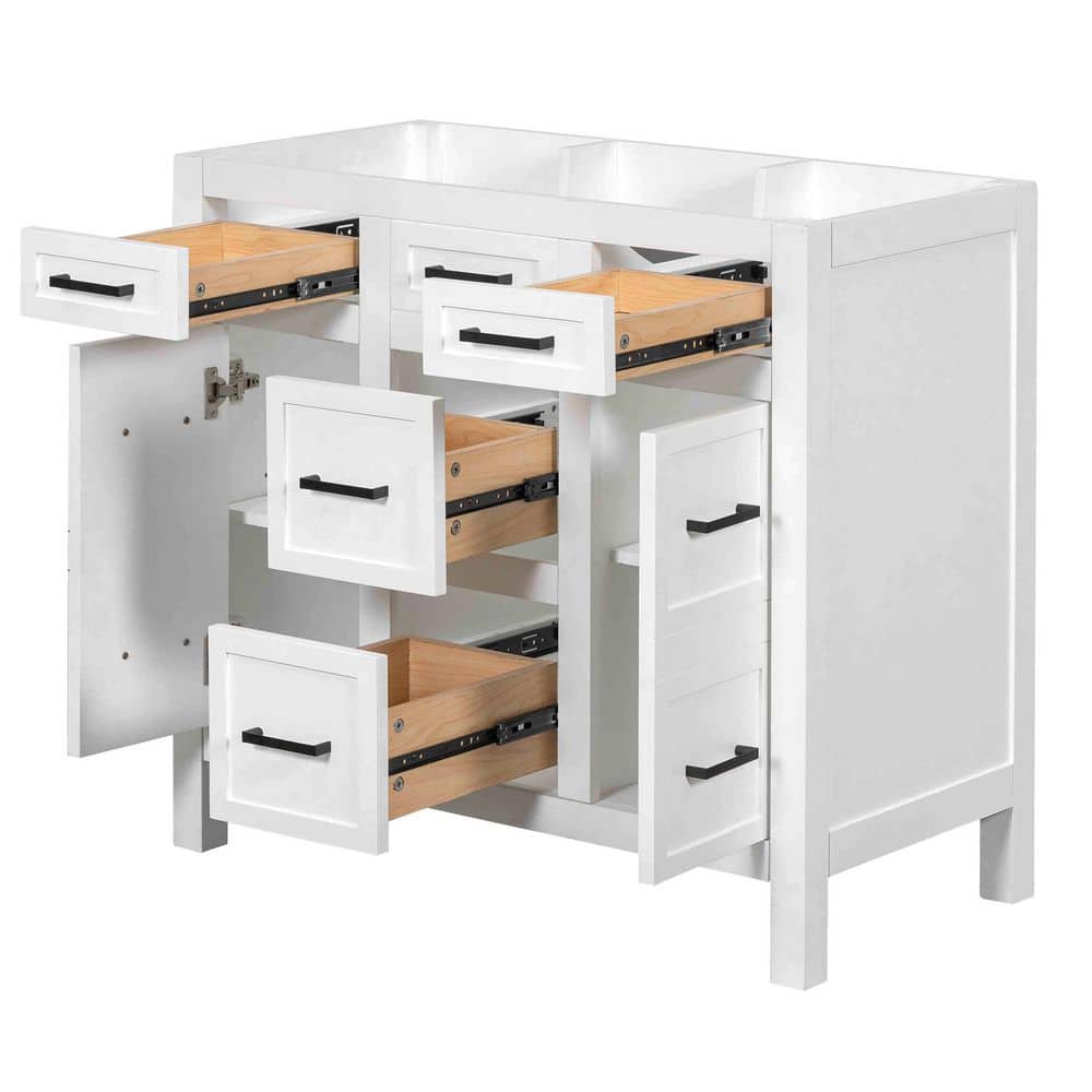 Unbranded Hot Sale 36 in. Freestanding Rectangular Bath Vanity Cabinet without Top in White with Soild Wood Frame, Drawers&Doors (3)