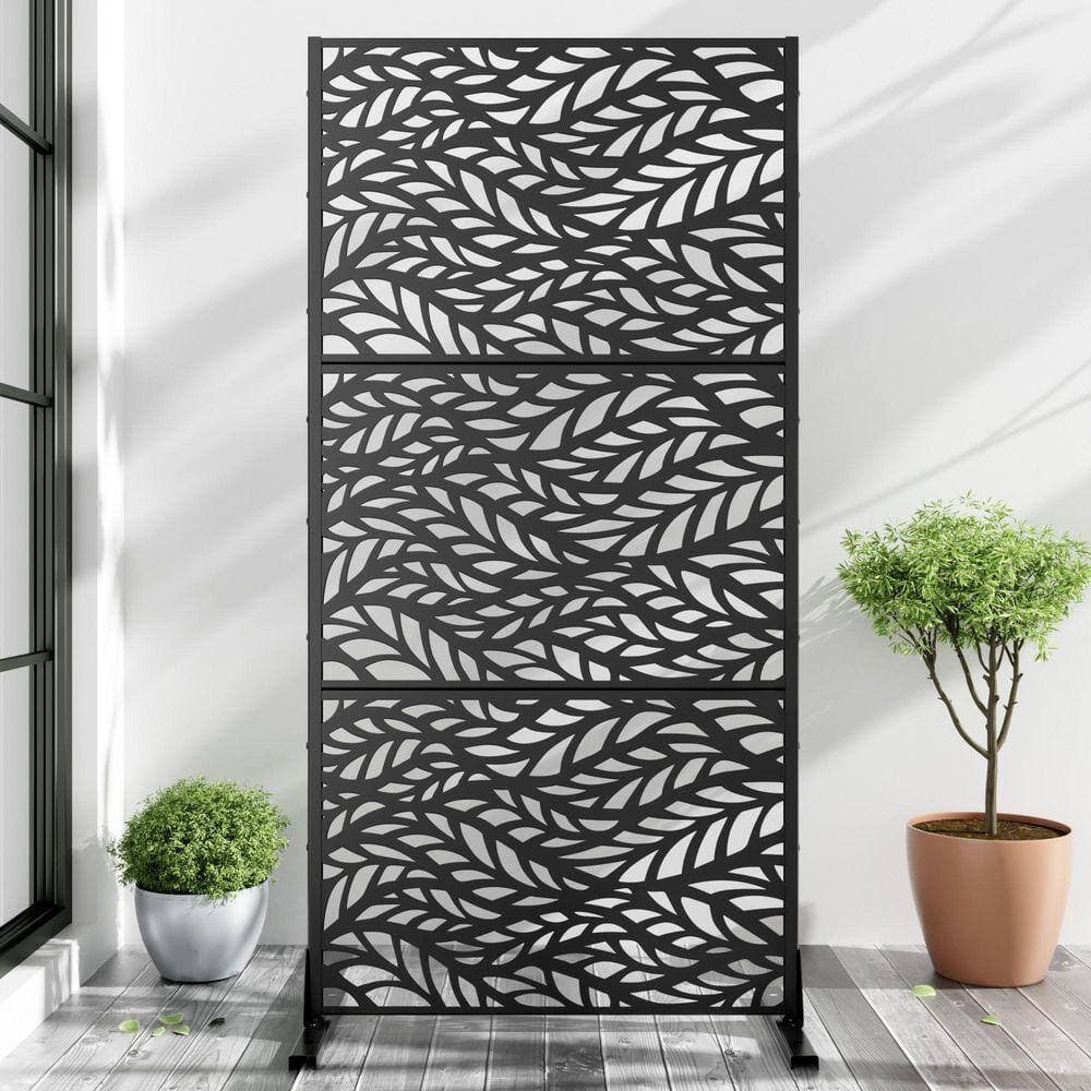 Lirago 72 in. x 35 in. Black Privacy Screen Galvanized Freestanding Panel (1)