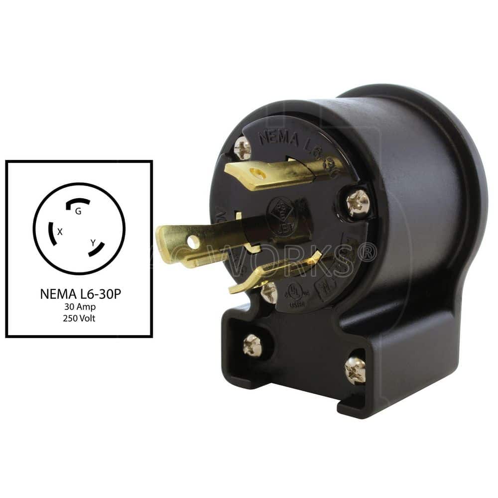 AC WORKS NEMA L6-30P 30A 250V 3-Prong Elbow Locking Male Plug With UL, C-UL Approval (2)
