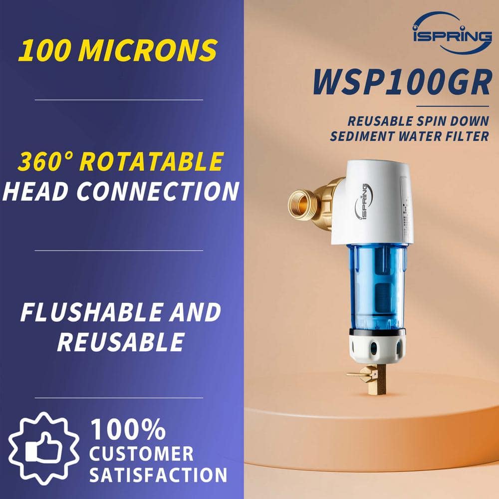 ISPRING Reusable Spin Down Sediment Water Filter 100 Micron with Scraper and 360 Head (2)