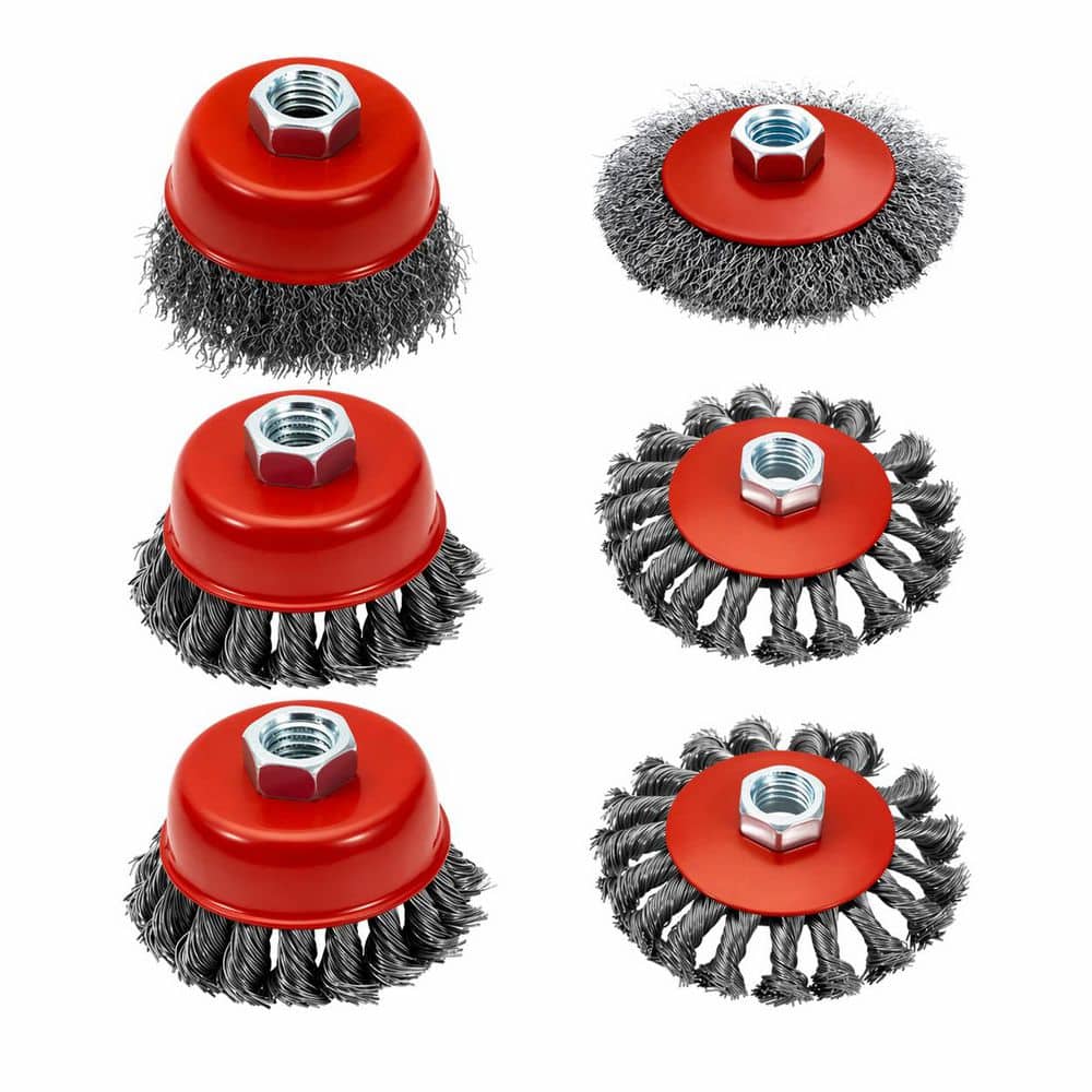 LAIFUCAM 4 1/2 in. Angle Grinder Wire Wheel Set with 4 in. and 3 in. Knotted Coarse Crimped Wheels Cup Brush 1 Set (1)