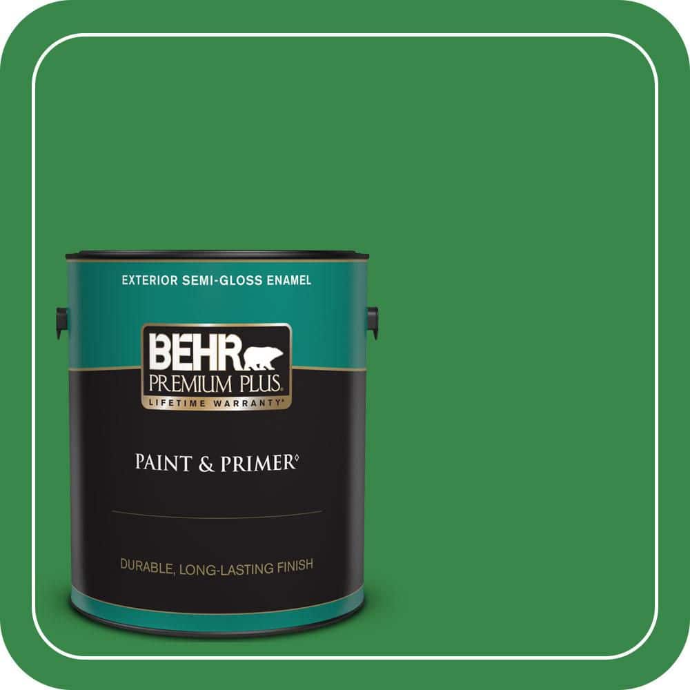 BEHR PREMIUM PLUS 1 gal. #P400-7 Paradise of Greenery Semi-Gloss Enamel Exterior Paint & Primer (1)
