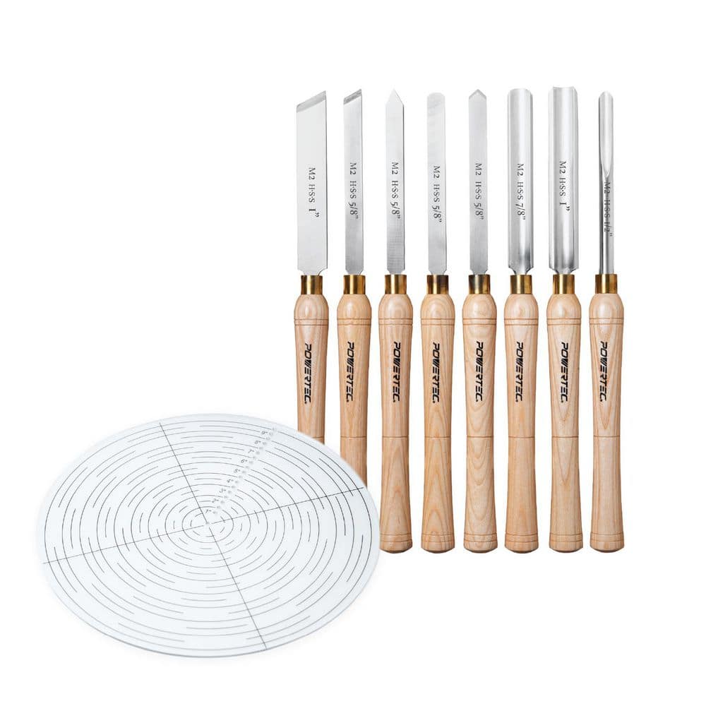 ‎POWERTEC 8 PCS Wood Lathe Chisel Set w/ 10 in. Center Finder Compass, HSS Steel Blades Wood Lathe Tools for Woodworking, Wood Art (1)
