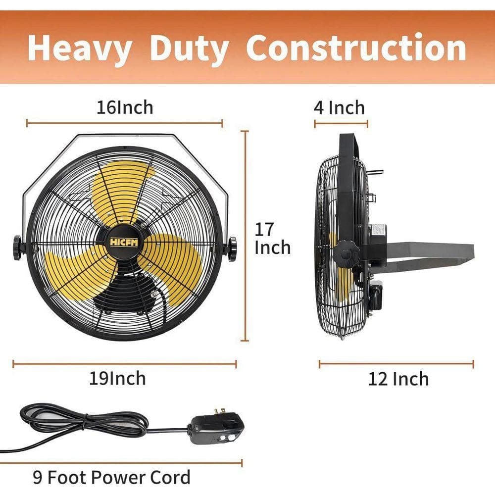 Stbine 14 in. 3-Speed Indoor/Outdoor High Velocity Wall Mounted Fan In Yellow with IP44 Enclosure Motor, Sealed Control Box. (3)