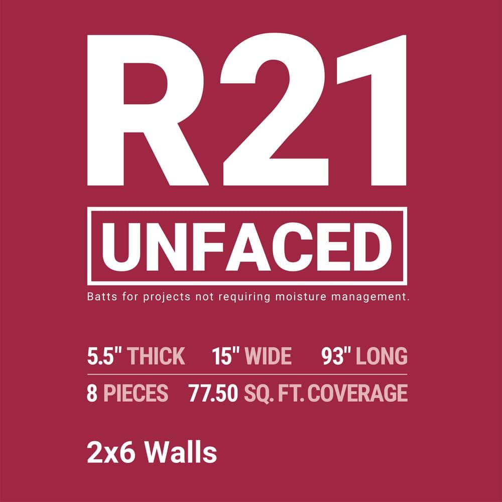 Owens Corning R-21 Unfaced Fiberglass Insulation Batt 15 in. x 93 in. (1 Bag) (3)