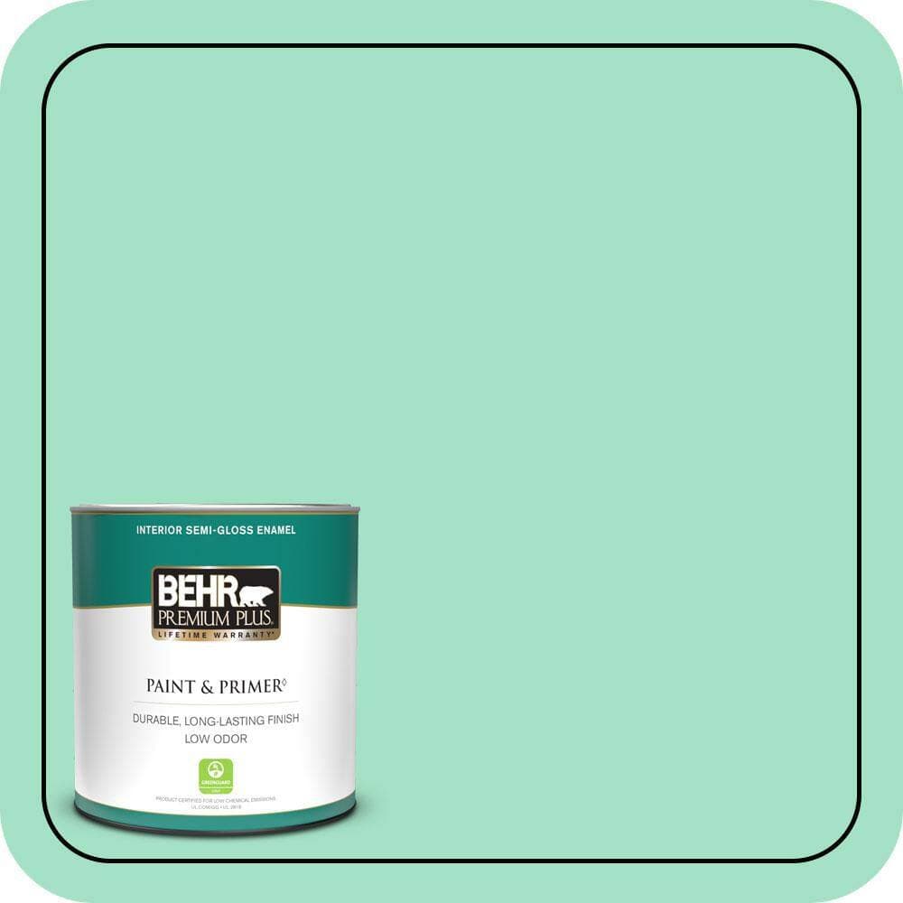 BEHR PREMIUM PLUS 1 qt. #470A-3 Reef Green Semi-Gloss Enamel Low Odor Interior Paint & Primer