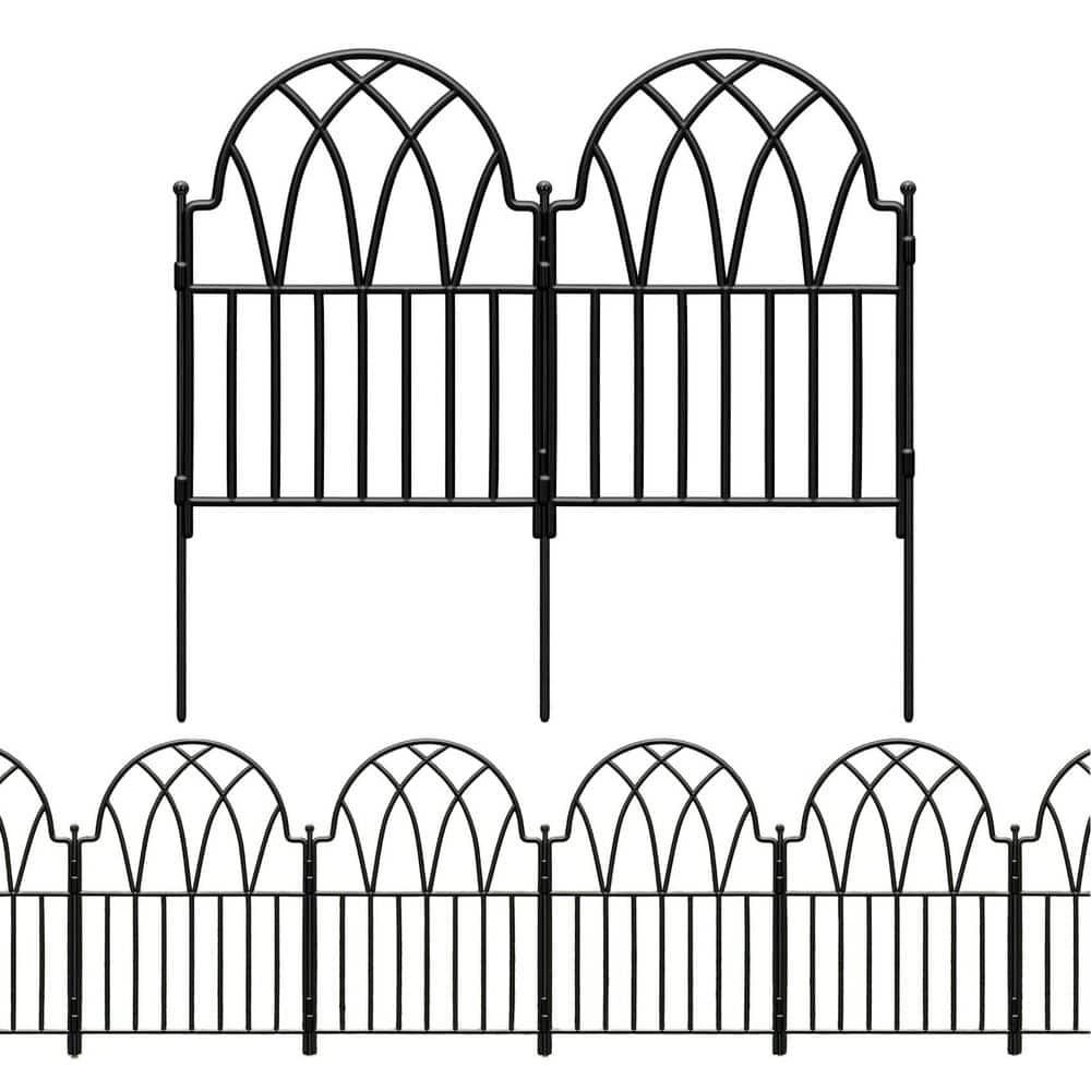 xinyoec 10.56 ft. x 1.42 ft. Black Metal Iron Arched No Dig Garden Fence Panel (10-Pack) for Dog, Flower Bed Edging (1)