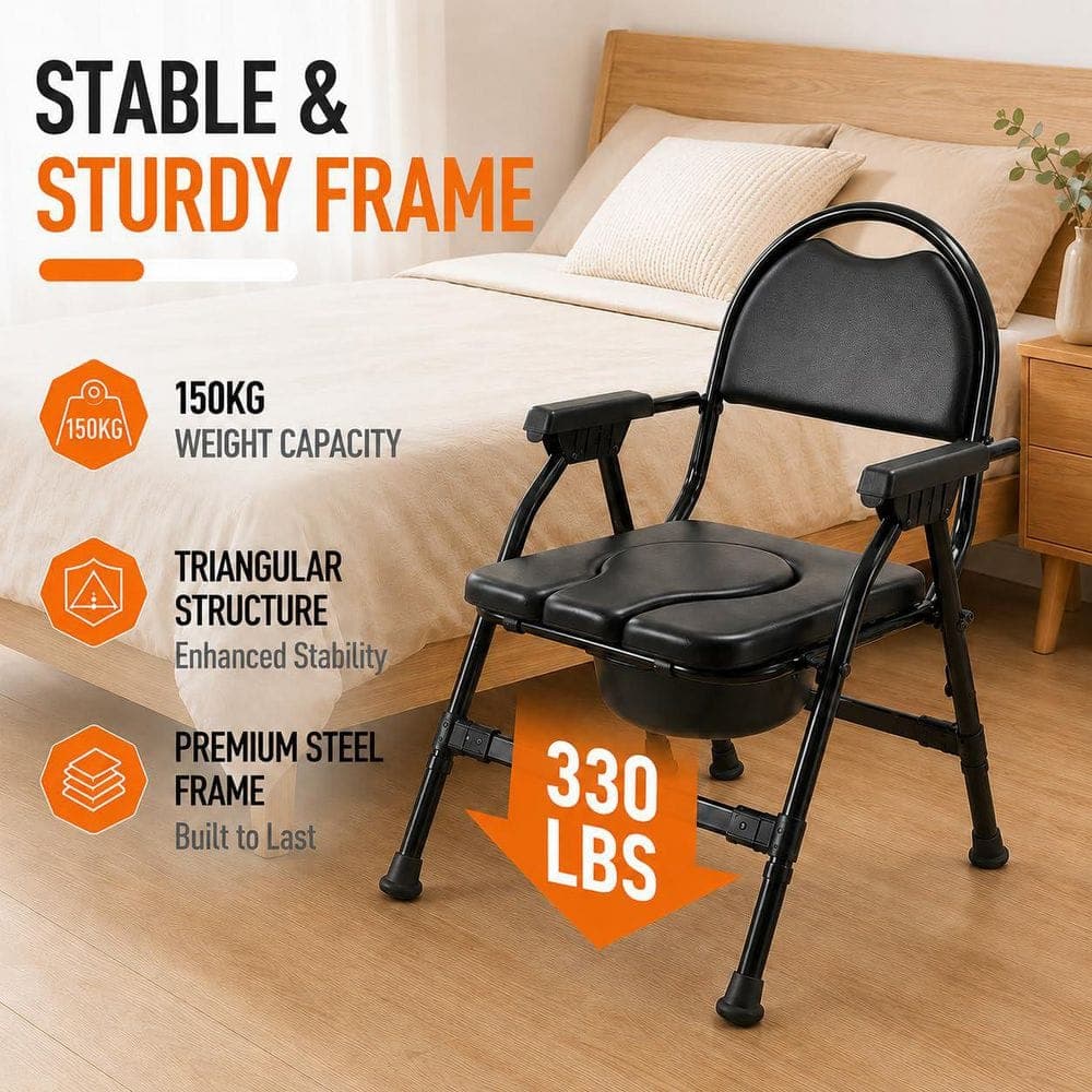Wudkey 4-in-1 Folding Bedside Commode Chair with Seat Cover, Adjustable Height Toilet Seat for Seniors, 330 lbs. Support (2)