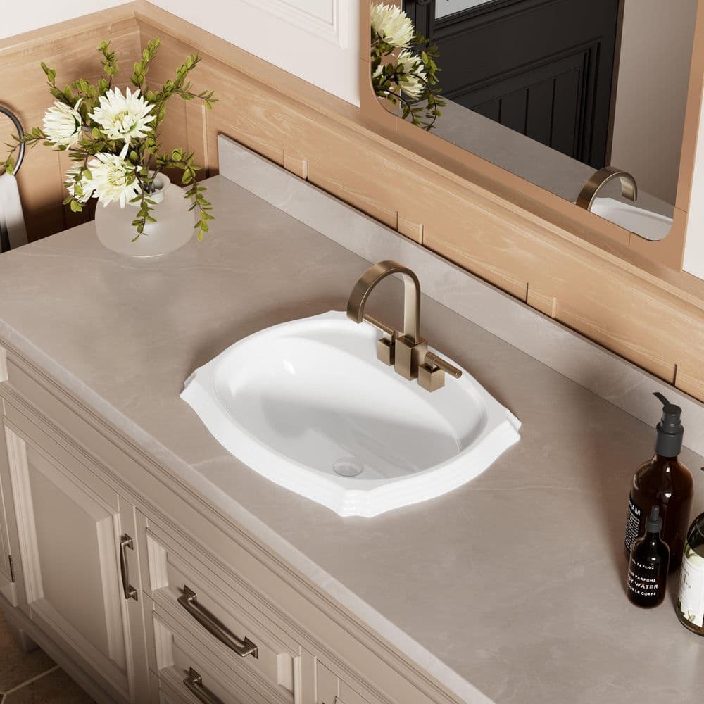 Dekorman Old Valley 22 in. Drop-in Ceramic Bathroom Sink in White with Overflow and 4 in. Faucet Holes (3)