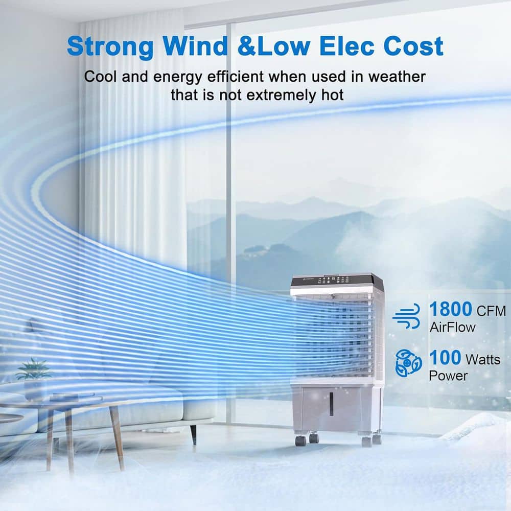 Adrinfly 12H Timer 1800CFM Portable Evaporative Air Cooler with 5.3 Gal Water Tank and 4-Ice Boxes, 3-Speeds, Remote, 32 in. (2)