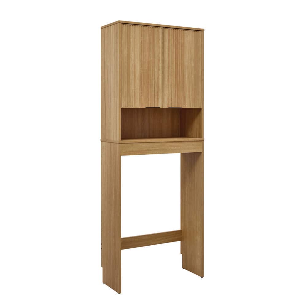 Glacier Bay 26 in. W x 68 in. H x 11 in. D Fluted Natural Oak Over The Toilet Storage Cabinet with Doors (3)