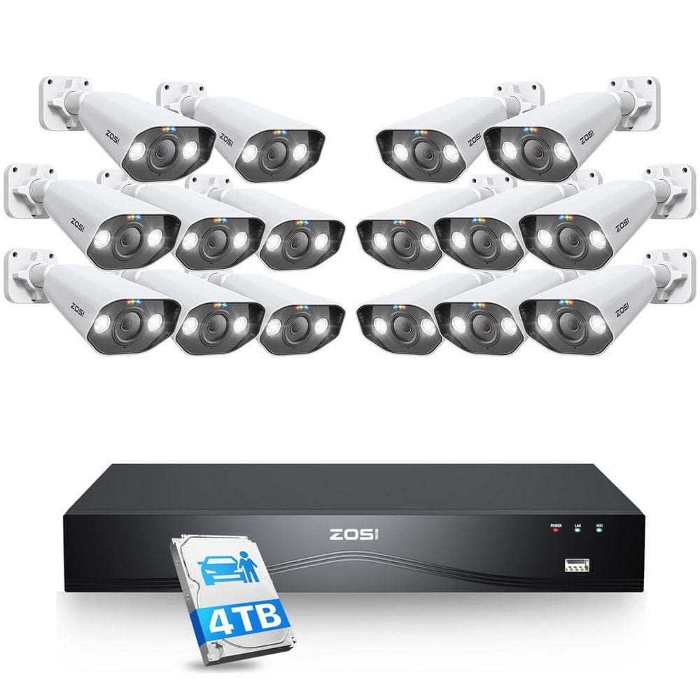 ZOSI 4K UHD 16-Channel (32CH Expandable) 4TB POE NVR Home Security System with 16 Wired 8MP Outdoor Spotlight Cameras (1)