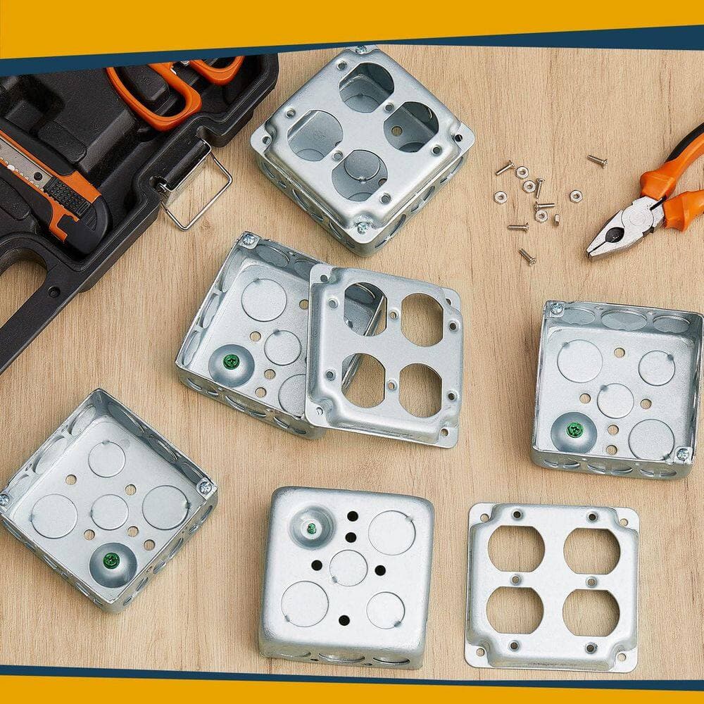 Helhom 4-Pack Electrical Metal Junction Box with Cover, 1.5 in. Deep Exposed Work Receptacle Box for Double Duplex Outlets (3)