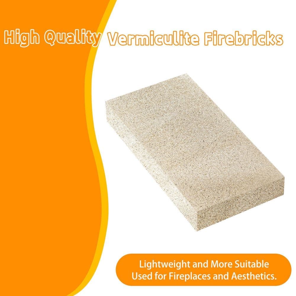 Laybus 6-Pack 9 in. x 4.5 in. x 0.75 in. Vanadium Vermiculite Heat-Resistant Cuttable and Drillable Fire Bricks for Wood Stove (3)