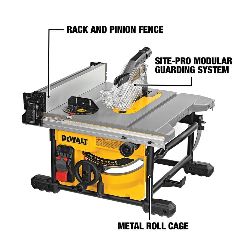 DEWALT 15 Amp Corded 8-1/4 in. Compact Jobsite Table Saw and Heavy-Duty Rolling Table Saw Stand (3)