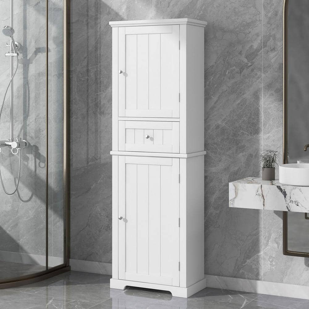 EPOWP 22 in. W x 11 in. D x 67.3 in. H White Tall Linen Cabinet with 1-Drawer and Adjustable Shelf (1)