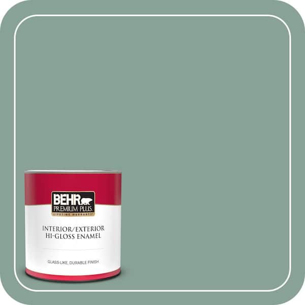 BEHR PREMIUM PLUS 1 qt. #T16-12 Modern Mint Hi-Gloss Enamel Interior/Exterior Paint & Primer (2)