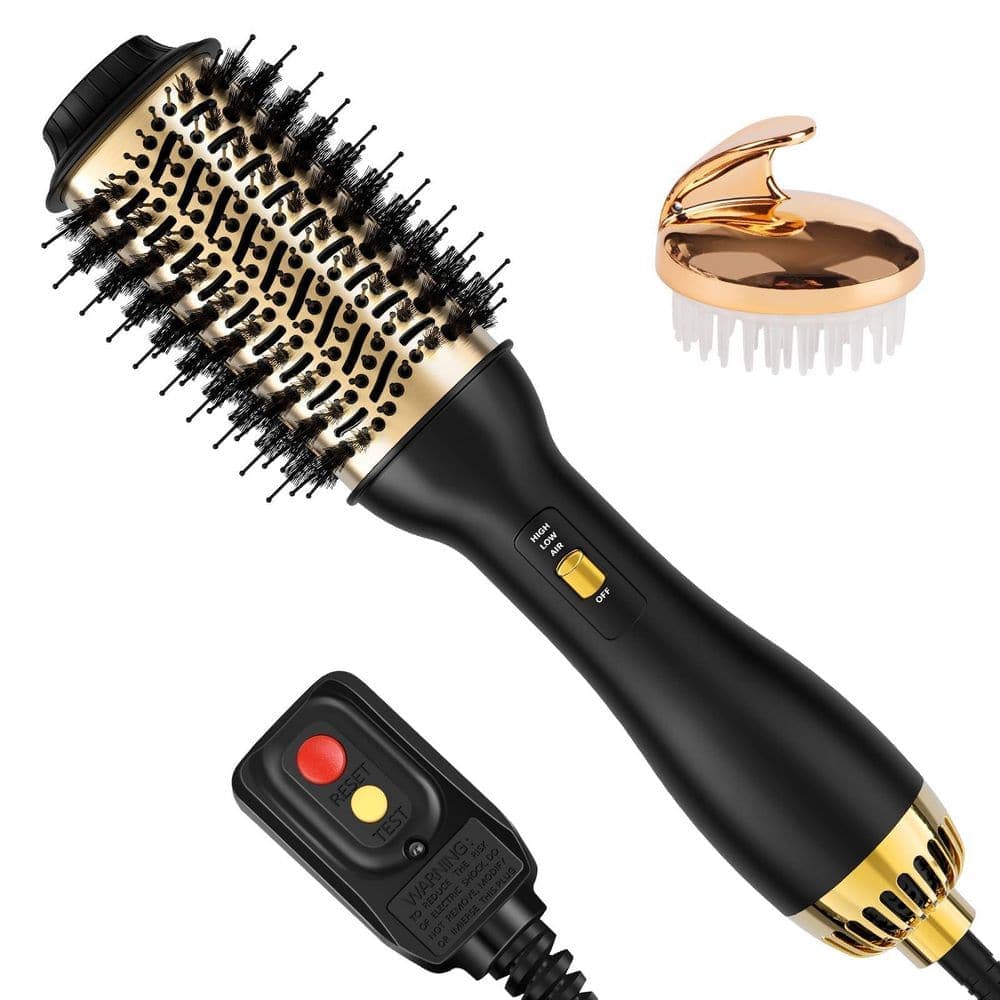 Wudkey 1-Piece Bathroom Accessory Set in Black, 4-in-1 Hot Air Brush with Oval Barrel, Styling Tool for All Hair Types (1)