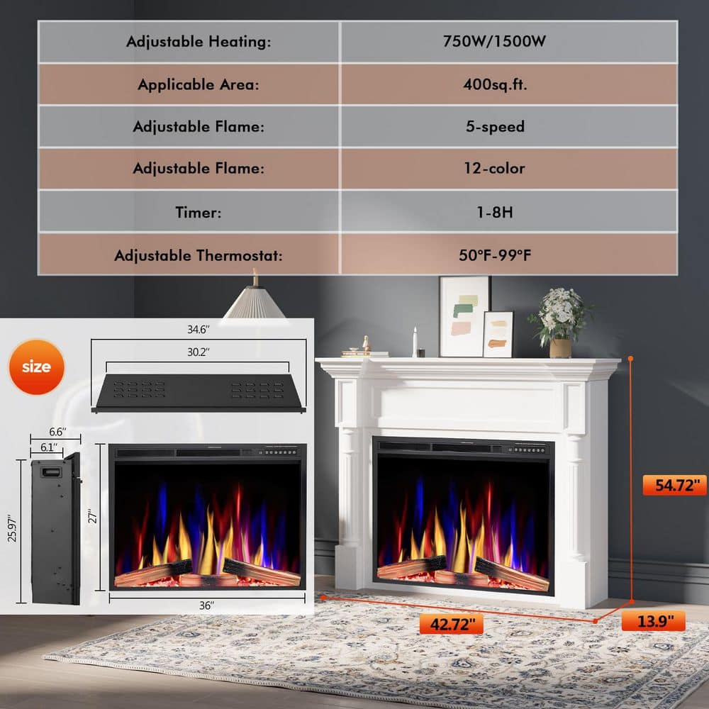 R.W.FLAME 55 in. Freestanding Wood-Frame Electric Fireplace With Remote Control And Timer In White (2)