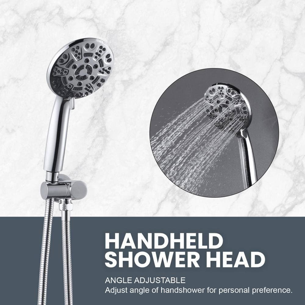 WOWOW 9-Spray Patterns with 1.8 GPM 10 in. Wall Mount Rain Fixed Shower Heads in 10 in. Polished Chrome (3)