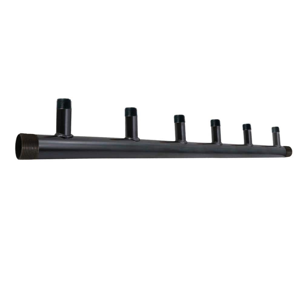 PLUMBFLEX Black Steel Manifold for Boiler Room Heating System, 1-1/2 in. Main Pipe with 6-Branches of 1 in. 7 in. Spacing (1)