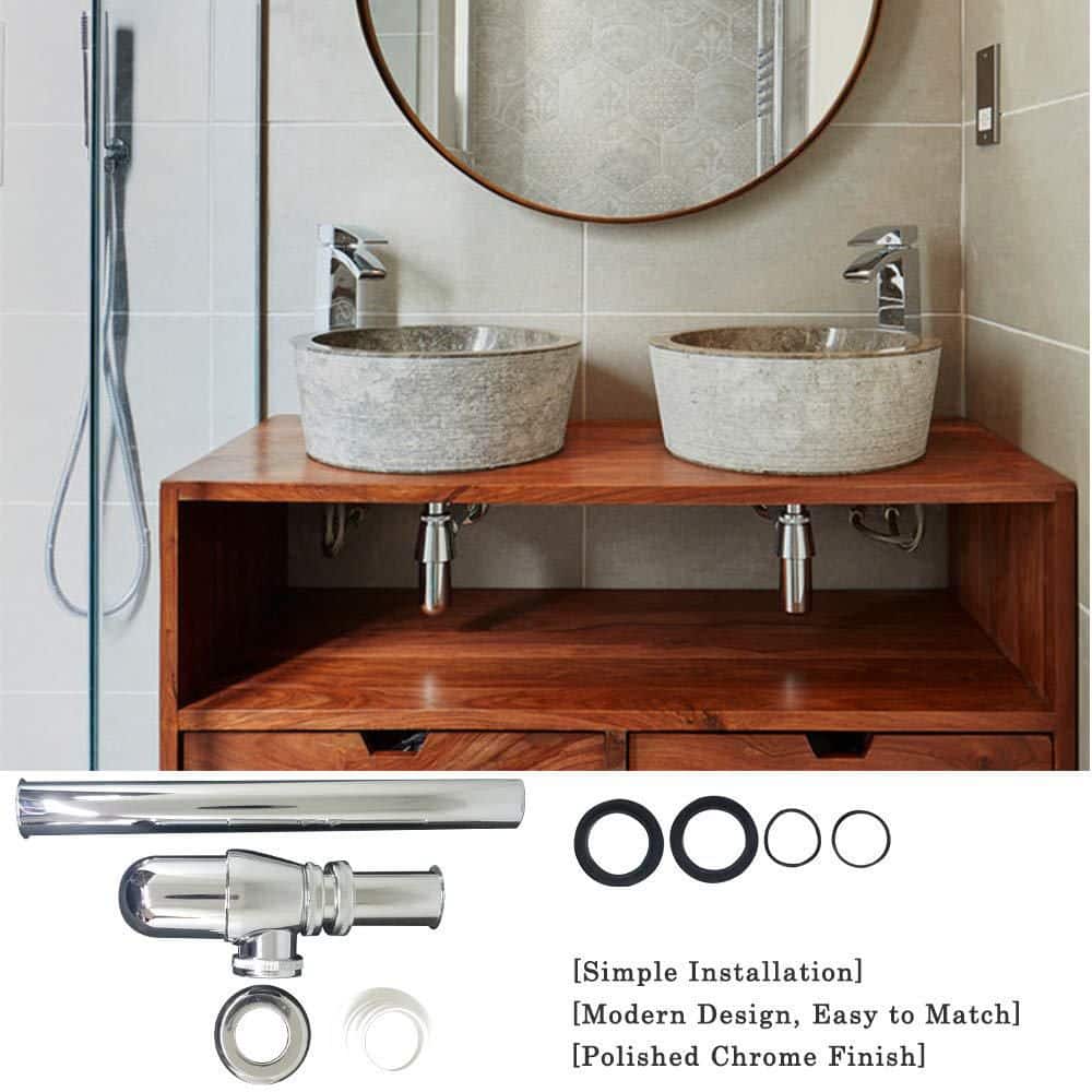 Wudkey 1-Piece 1-1/4 in. Waste Pipe Drain Kit in Chrome, Classical Basin Bottle Trap, Chrome Round Bottle Trap (2)