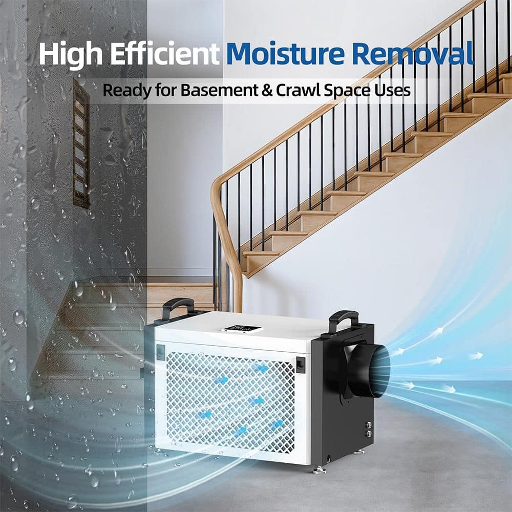 Edendirect 150 pt. 7,500 sq. Bucketless Commercial Dehumidifier for Basement, Crawl Space in, with Detachable Control (2)