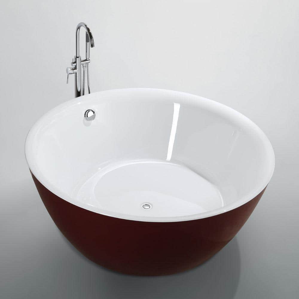 Bellaterra Home Prato 59.04 in. Acrylic Flatbottom Non-Whirlpool Freestanding Bathtub in Glossy Red (3)