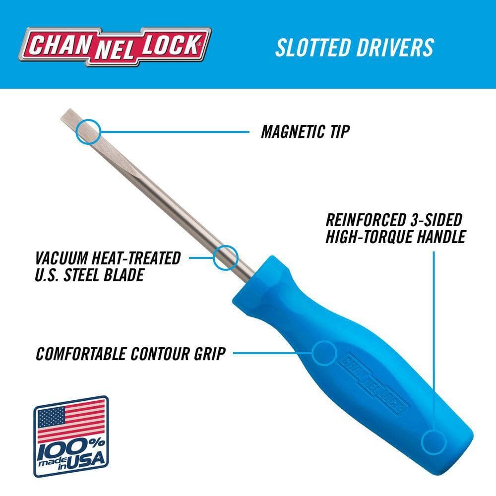 Channellock 4 in. 1/4 in. Slotted Screwdriver Magnetic Tip Tri-Lobe Handle (2)