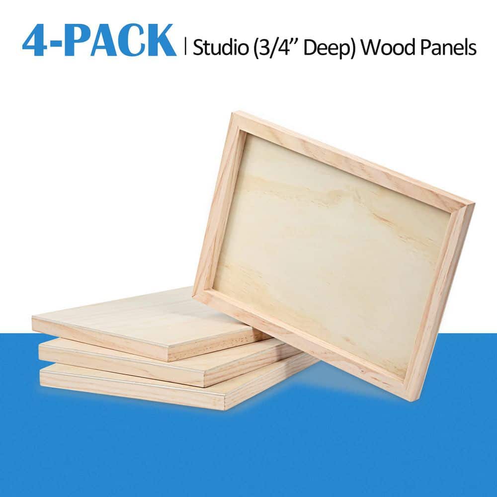 Afoxsos 3/4 in. x 9 in. x 12 in. Birch Wood Unfinished Canvas Panels for Painting, Pouring Art, Crafts - 4-Pack (2)